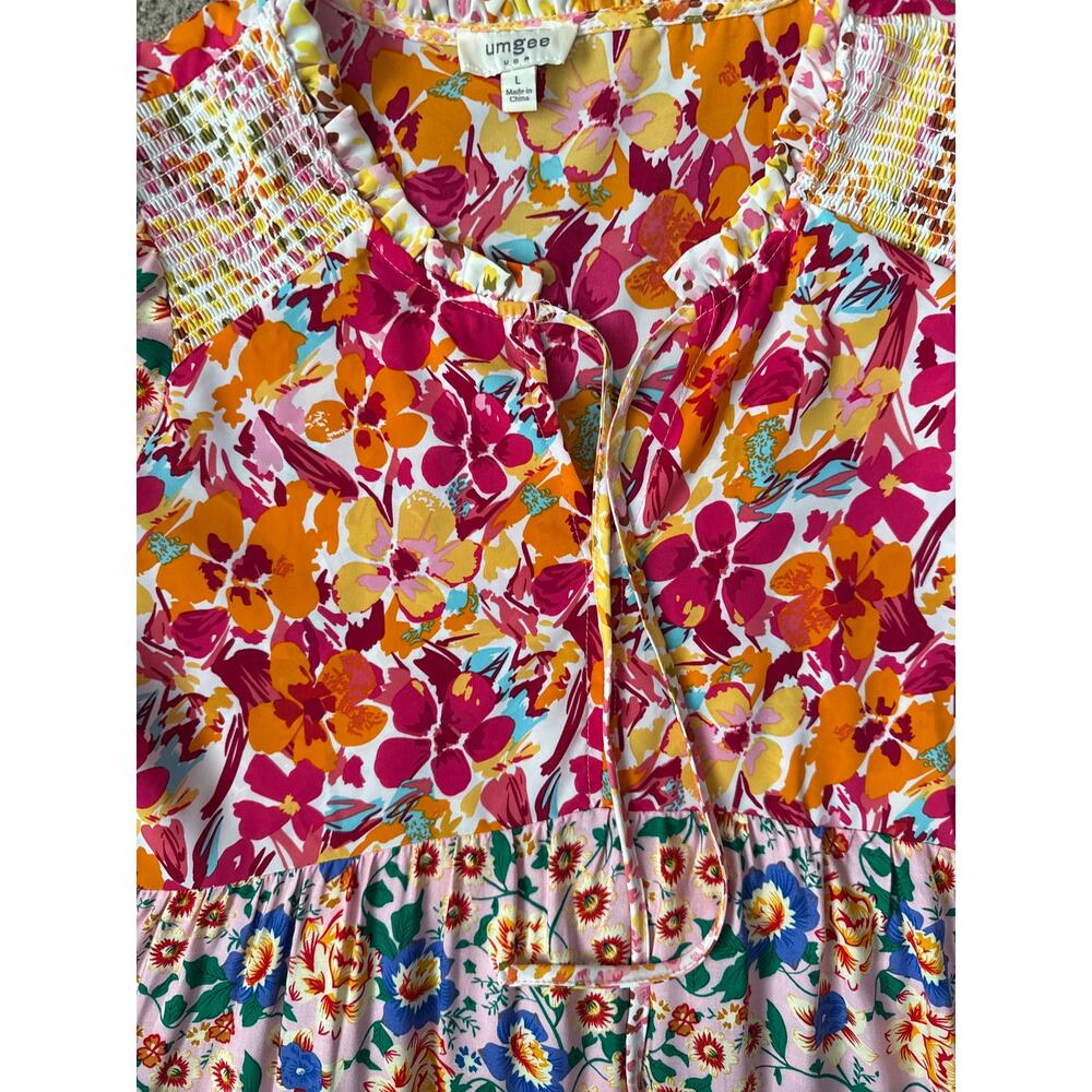 Umgee Mixed Floral Print Tiered Sundress Multicolor Size Large - Picture 8 of 10